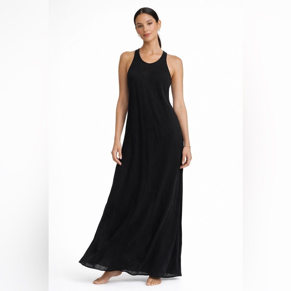 Maria Turri Black Cotton Racerback Maxi Dress Made in Italy NWT IT 40 / US 2-4